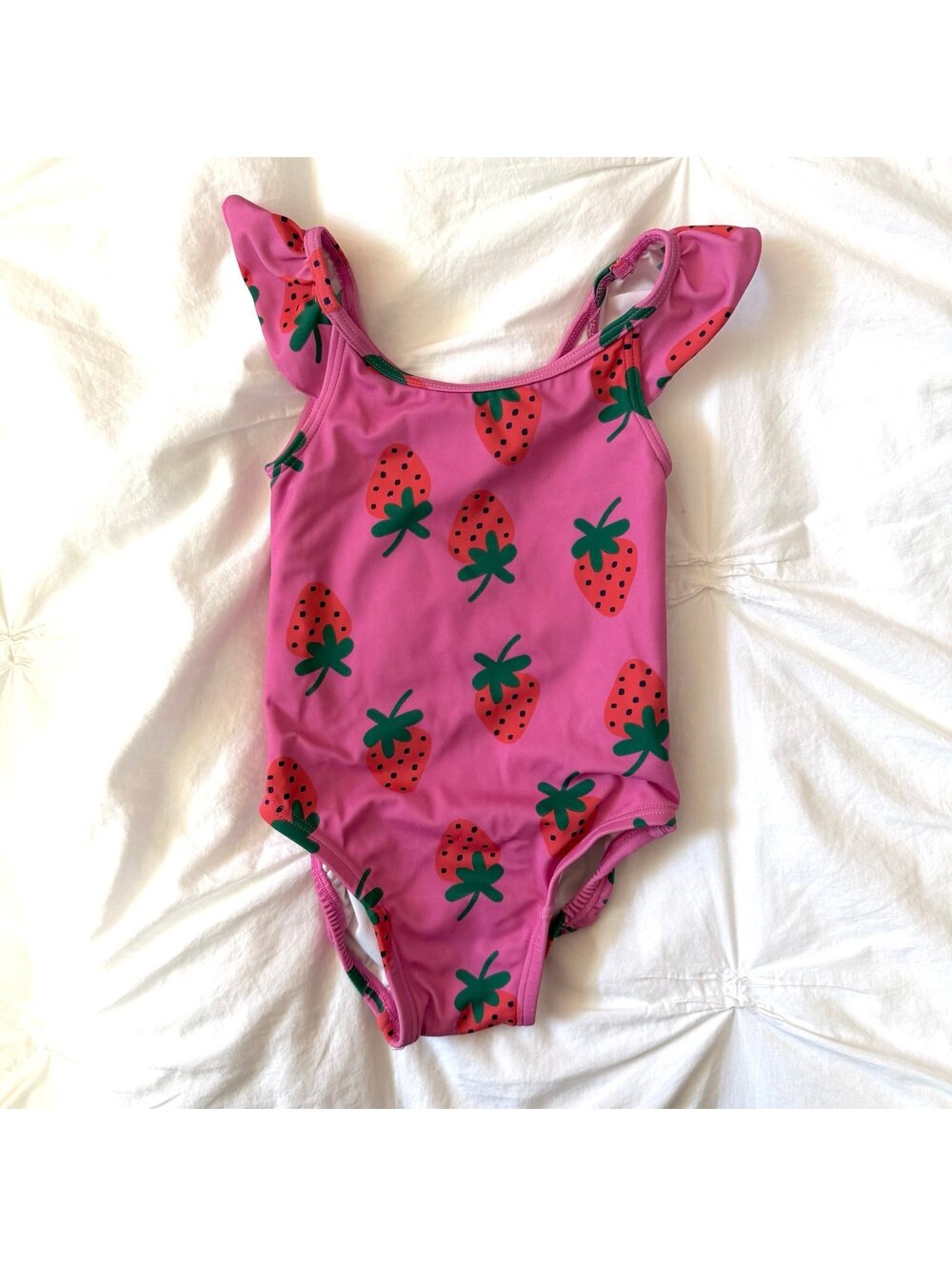Hanna Andersson Fuchsia Strawberries Ruffle Bathing Suit